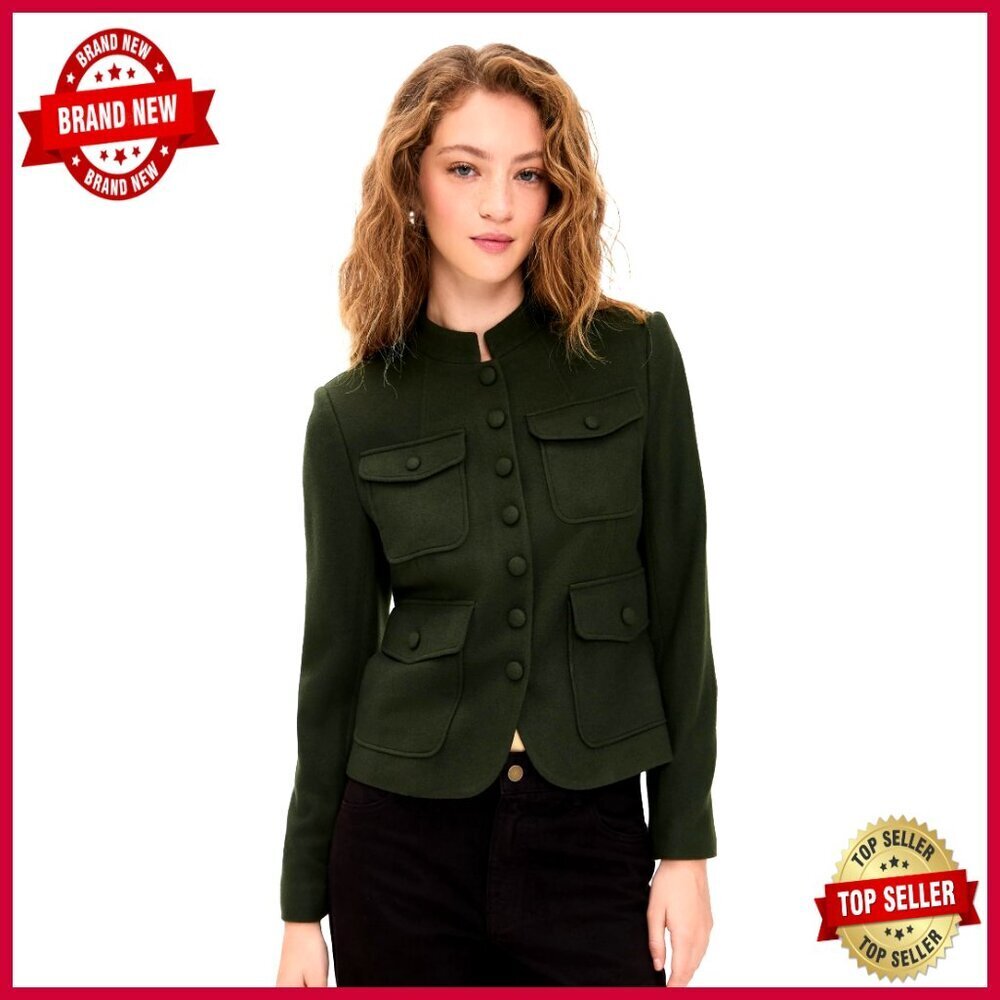 Tailored Wool Blazer with Snap Placket, Dry Clean Only, Long Sleeve